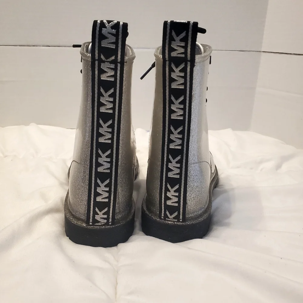 Silver MK Lace-Up Women's Rain Boots - Picture 2 of 5